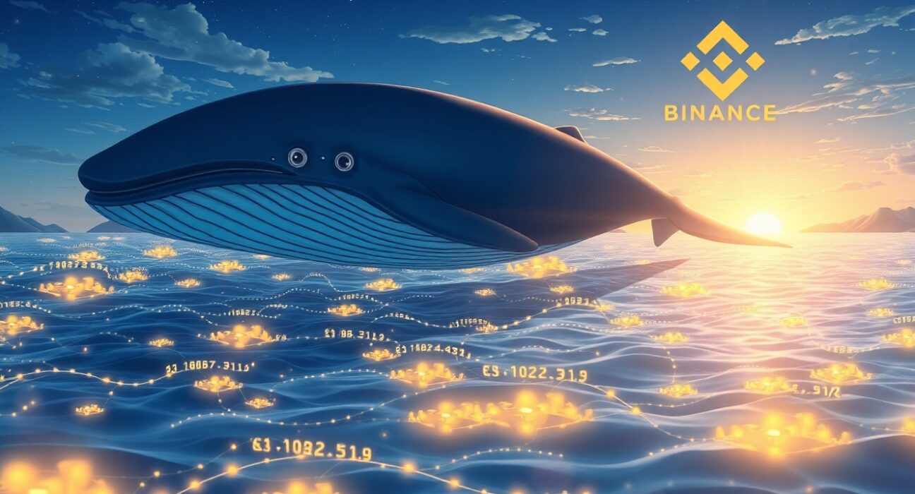 Massive USDT stablecoin whale transaction moving to Binance exchange visualized through blockchain data flows