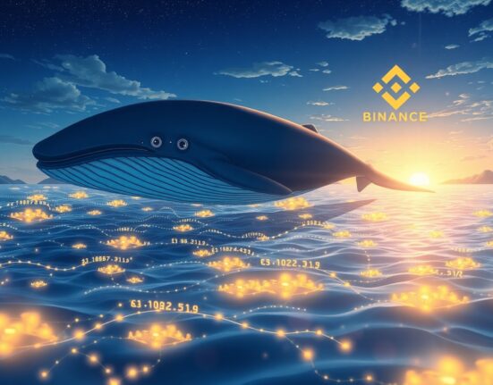 Massive USDT stablecoin whale transaction moving to Binance exchange visualized through blockchain data flows