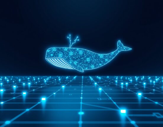 Digital whale symbol representing massive USDT cryptocurrency transfer from Bitfinex exchange