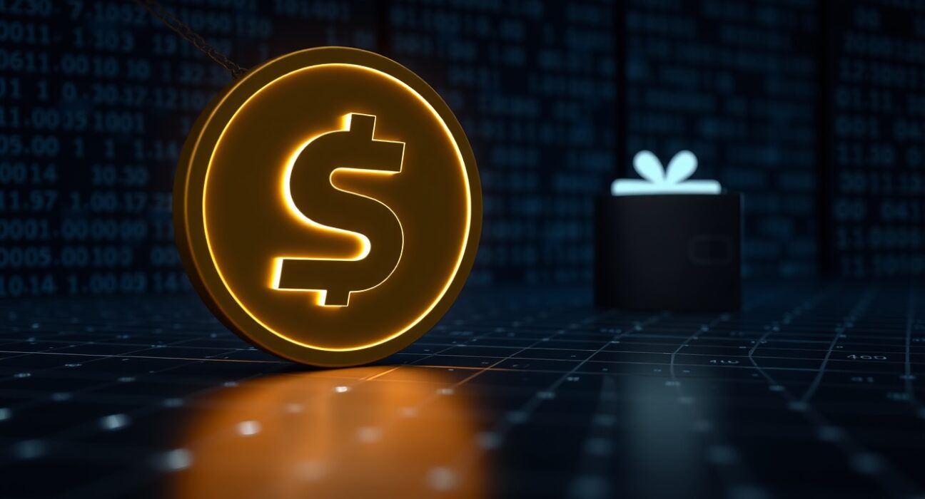 Digital representation of a $346 million USDT transfer moving from the Kraken exchange to an anonymous wallet on a blockchain grid.