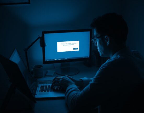 A person at a desk looking worried at a laptop showing a crypto wallet error after a costly transfer mistake.