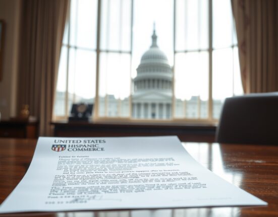 USHCC letter opposing the Clarity Act on a desk with the U.S. Capitol in the background