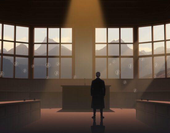 Courtroom scene representing the Utah cryptocurrency fraud sentencing case and legal consequences.