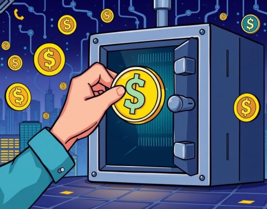 Cartoon illustration of Utila's $22M funding boosting secure stablecoin infrastructure development.