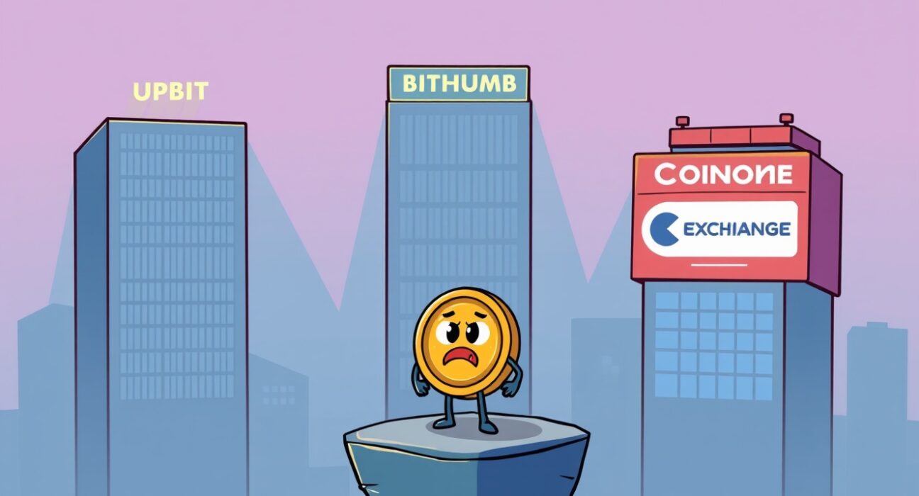 A small UXLINK token faces an urgent delisting review by large Korean crypto exchanges, symbolizing critical concerns.