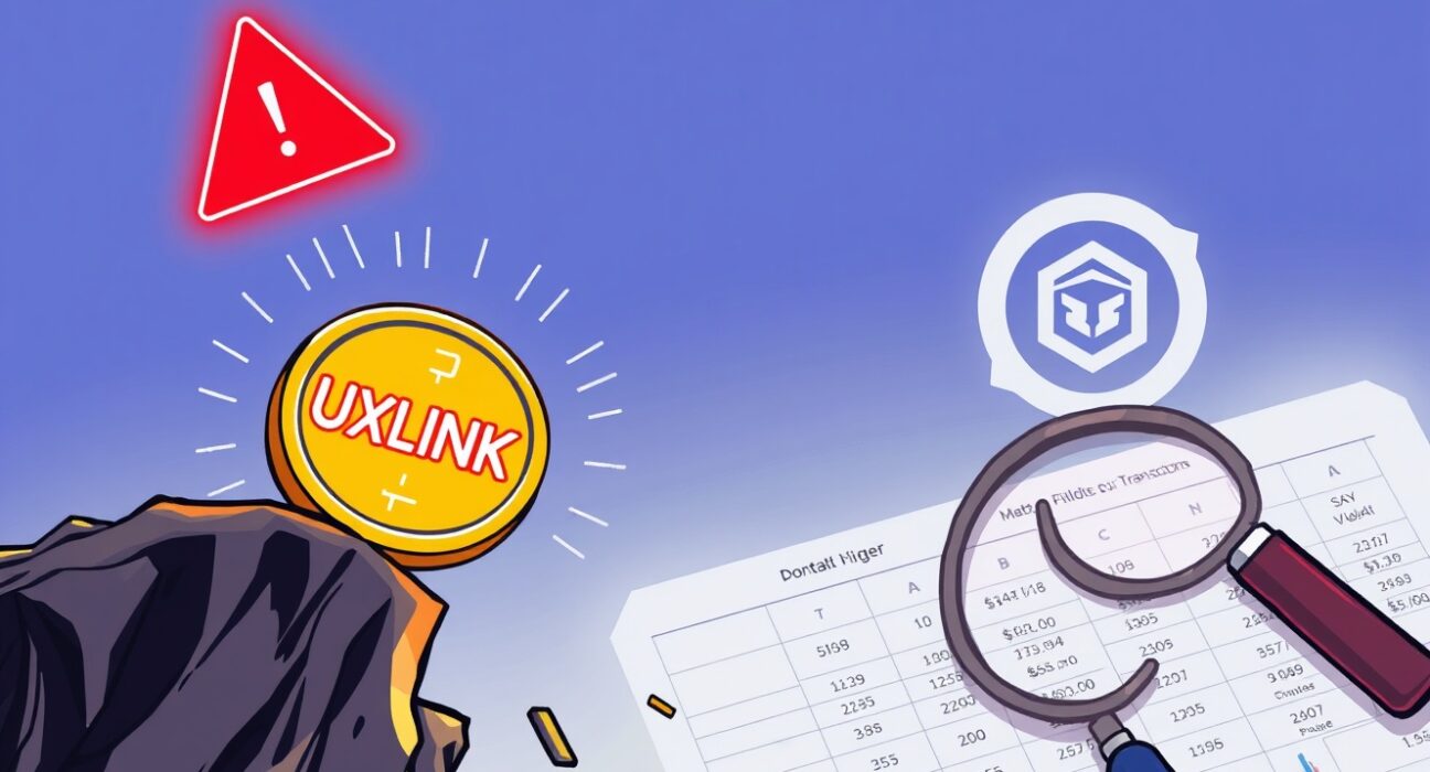 Cartoon showing a UXLINK coin falling dramatically, symbolizing the financial impact of the recent UXLINK security alert.