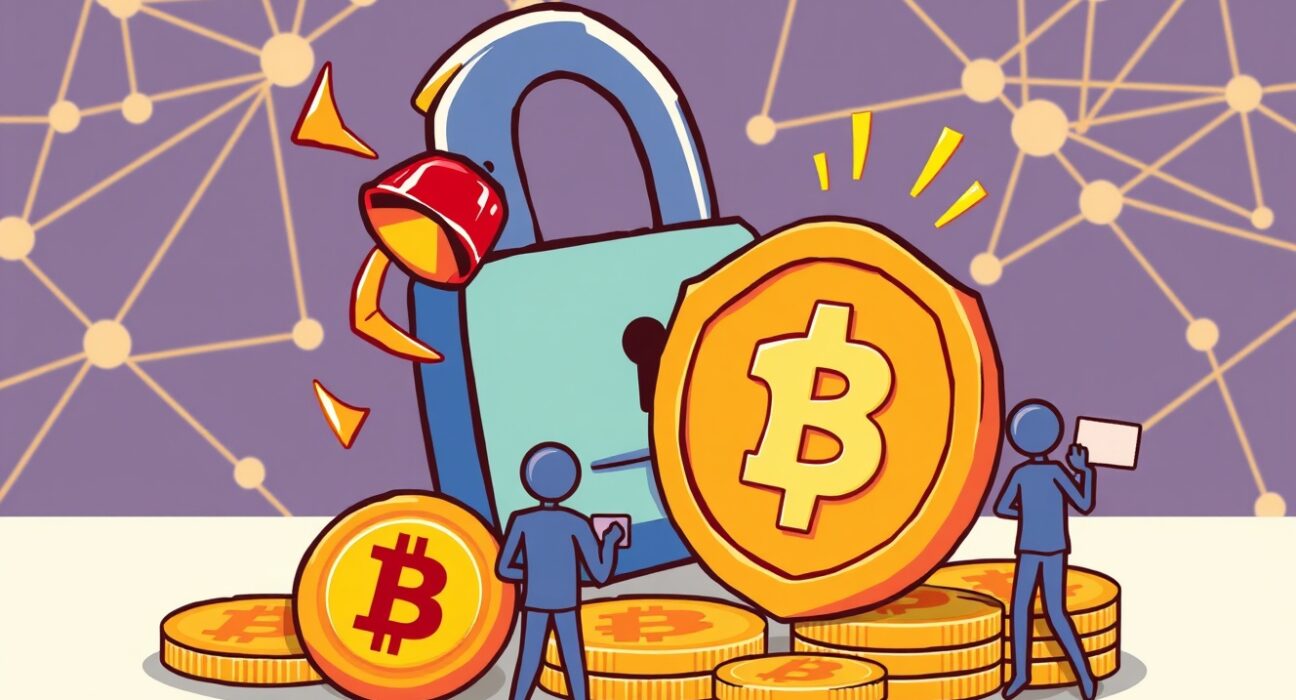 Cartoon showing a digital lock and coins, symbolizing efforts to secure funds after a UXLINK security breach.