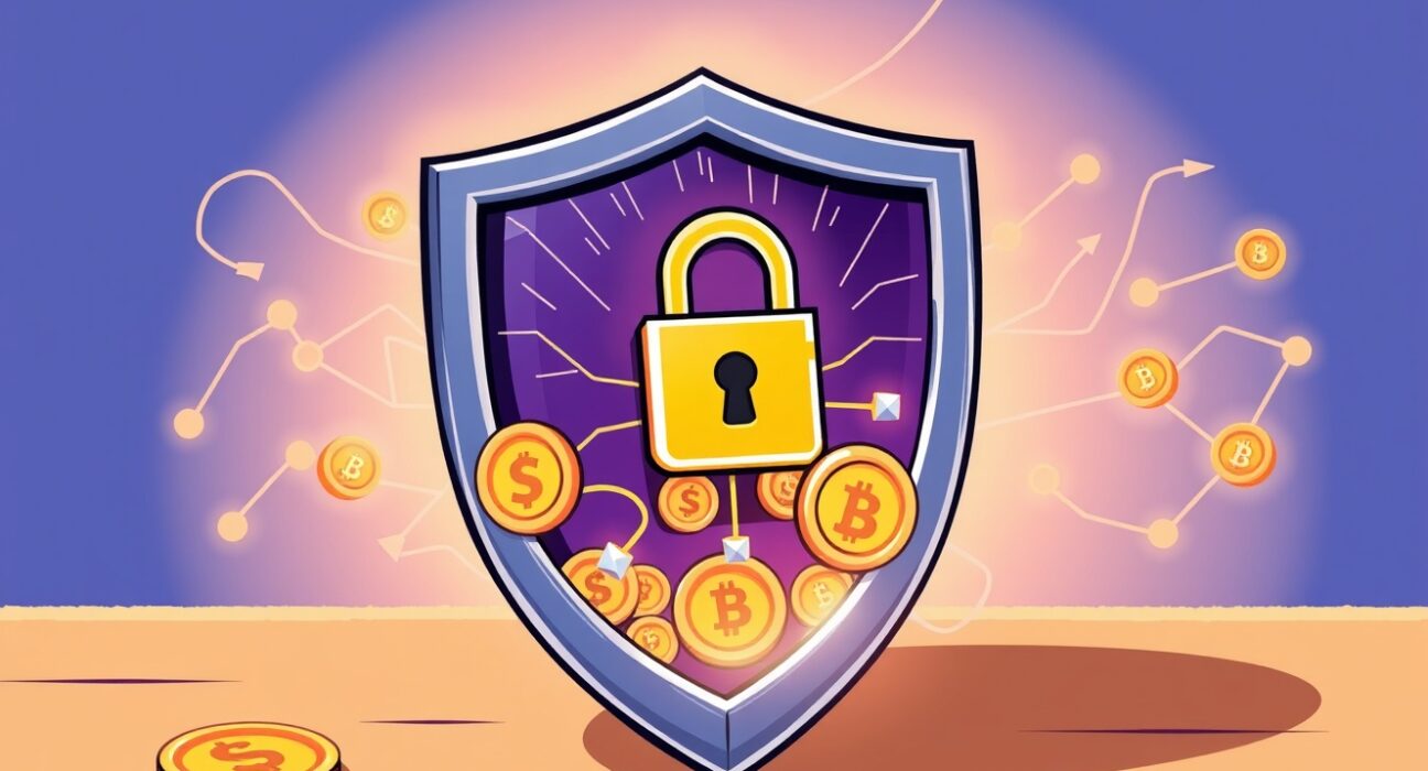 A strong digital shield protects crypto tokens, symbolizing UXLink's security upgrade and proactive defense against cyber threats.