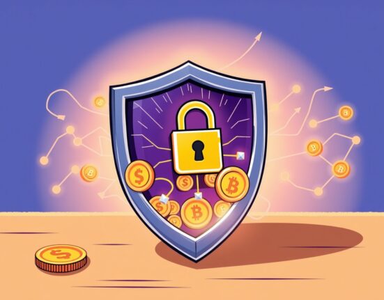 A strong digital shield protects crypto tokens, symbolizing UXLink's security upgrade and proactive defense against cyber threats.