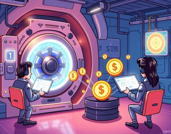 Cartoon showing secure digital assets moving, representing the successful UXLink token migration and smart contract audit.