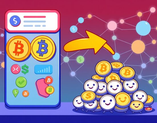 A cartoon illustration showing the Cryptoswap DEX facilitating token swaps and buybacks, highlighting its innovative mechanism for VAL token value.