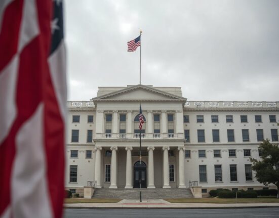 Eisenhower Executive Office Building in Washington D.C. on an overcast day, representing US diplomatic decision-making.