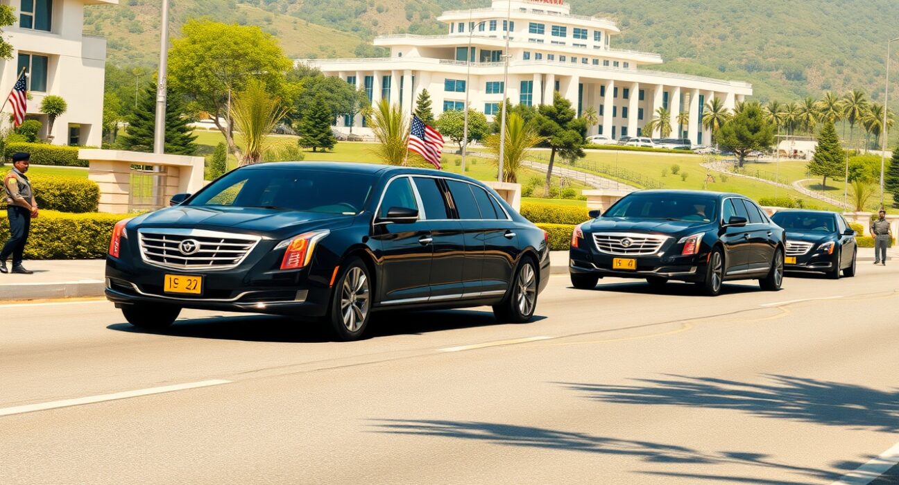 Vice President Vance's diplomatic motorcade traveling to Iran talks in Pakistan