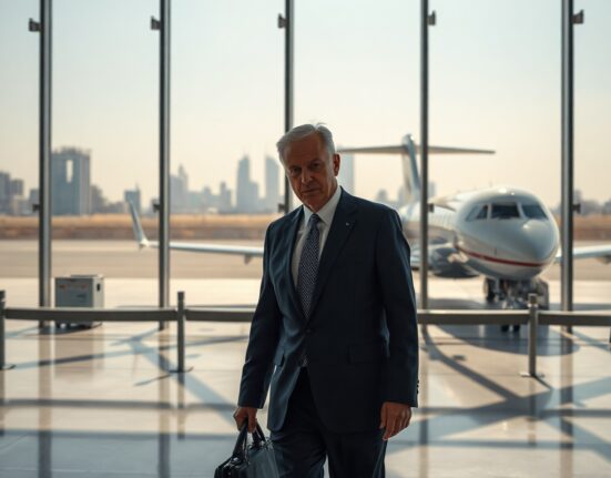 US diplomats Steve Witkoff and Jared Kushner arriving at an airport for Iran nuclear talks