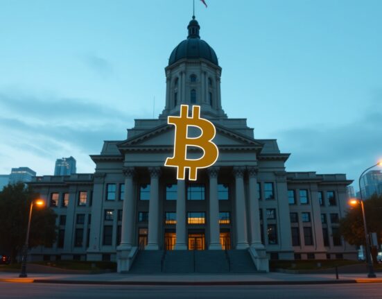 Vancouver City Hall with Bitcoin symbol representing the rejected cryptocurrency initiative.