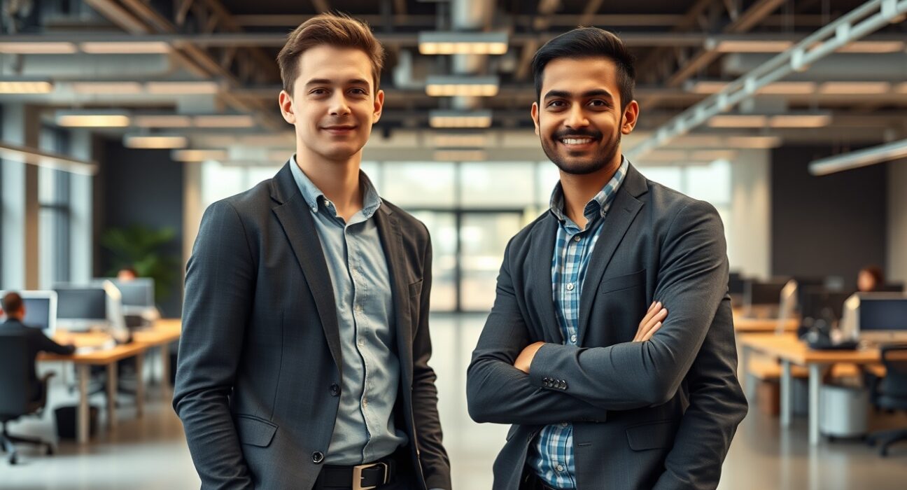 Vapi co-founders Jordan Dearsley and Nikhil Gupta in a modern startup office