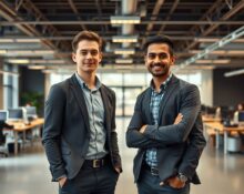 Vapi co-founders Jordan Dearsley and Nikhil Gupta in a modern startup office