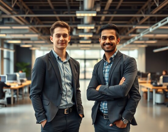 Vapi co-founders Jordan Dearsley and Nikhil Gupta in a modern startup office