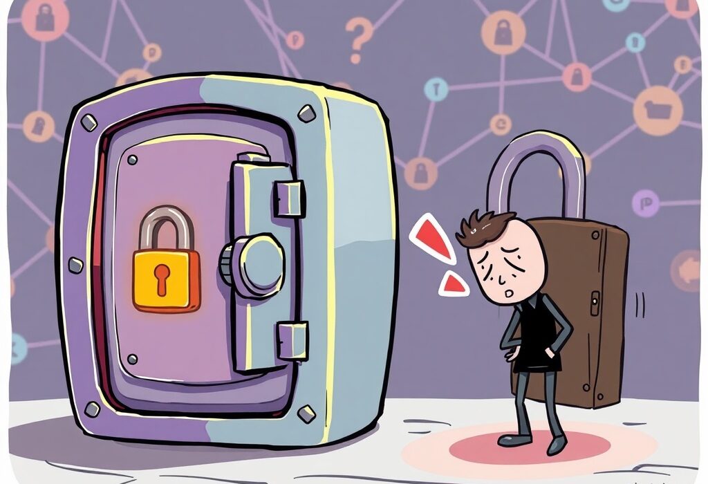 Cartoon illustration showing a secure Venus protocol smart contract vault contrasted with a user's compromised personal lock, highlighting the nature of the recent Venus exploit.