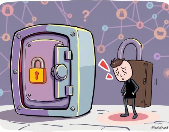 Cartoon illustration showing a secure Venus protocol smart contract vault contrasted with a user's compromised personal lock, highlighting the nature of the recent Venus exploit.