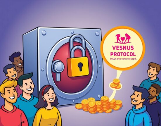 An illustration of Venus Protocol compensation, showing digital assets being returned to users after a phishing attack, symbolizing recovery and trust.