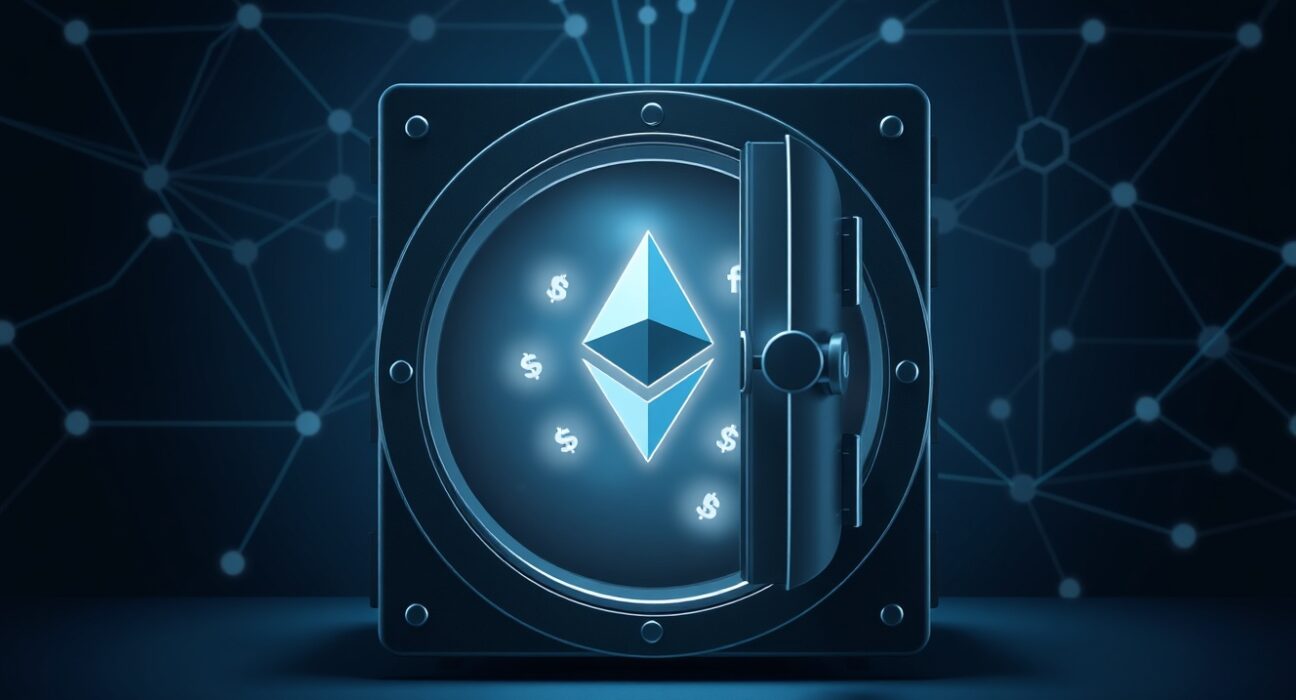 Digital representation of Ethereum assets being moved from a vault, illustrating the Venus Protocol hack and fund laundering.