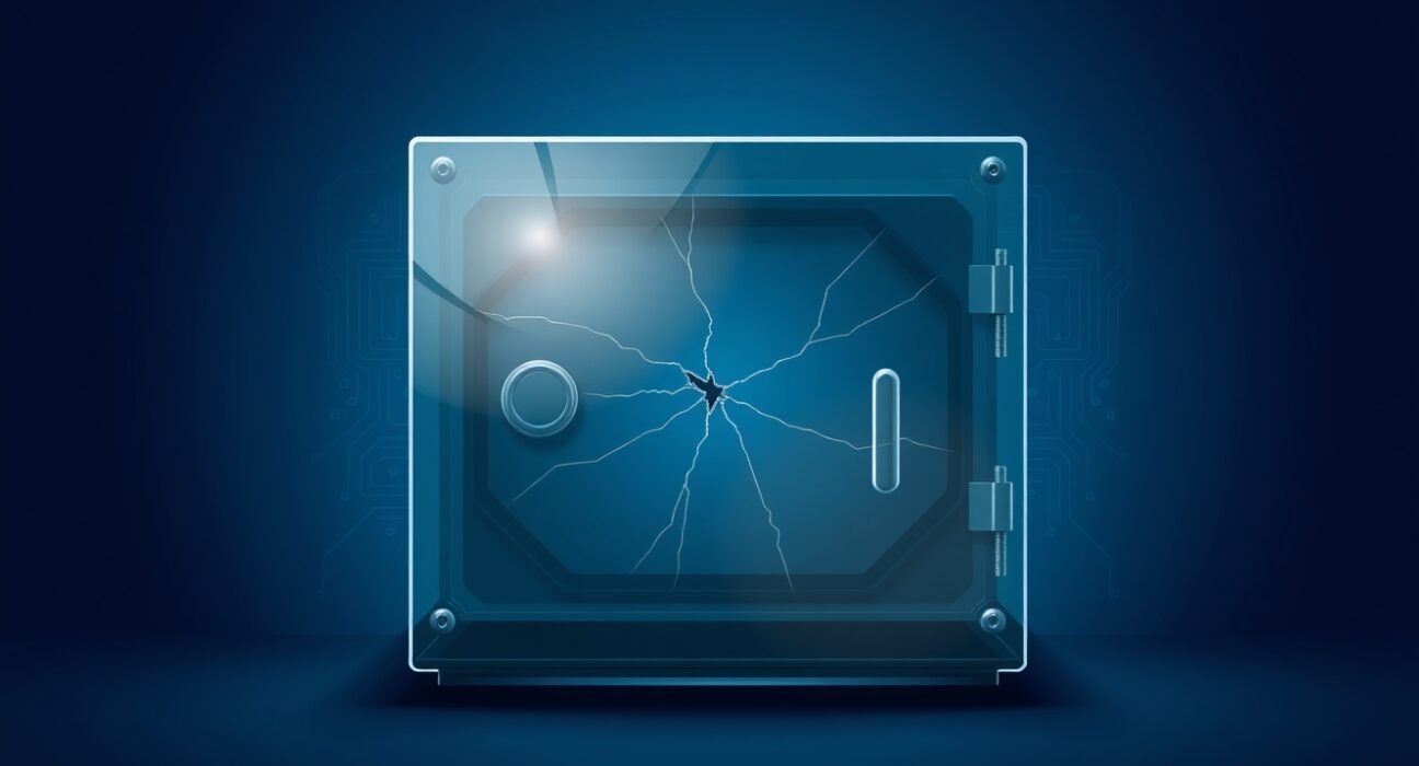 Digital vault breach symbolizing the Venus Protocol supply cap attack and DeFi security vulnerability.