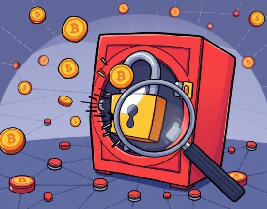 A cartoon illustration showing the Venus Protocol suspension and investigation into suspicious crypto transactions.