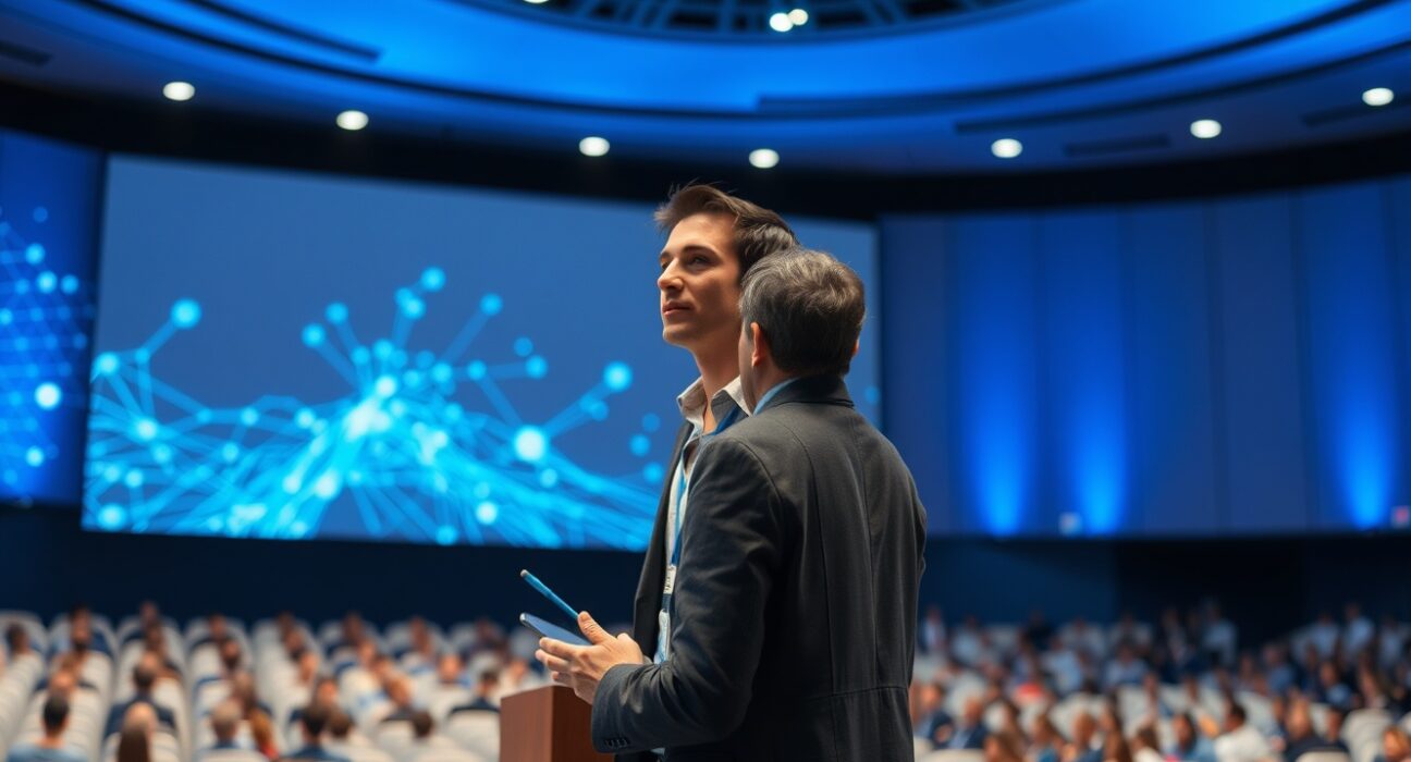 Vercel CEO Guillermo Rauch speaking on stage at a tech conference about AI agents and infrastructure.