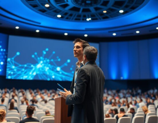 Vercel CEO Guillermo Rauch speaking on stage at a tech conference about AI agents and infrastructure.