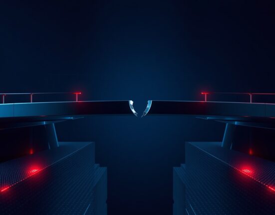 Digital bridge with cracked support beam representing a blockchain bridge security exploit