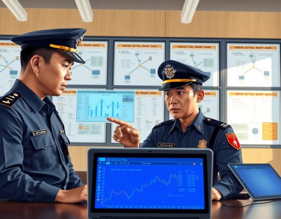 Vietnamese police investigating cryptocurrency fraud evidence on computer screens showing transaction data