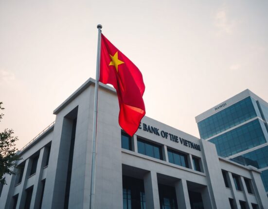 State Bank of Vietnam headquarters in Hanoi, symbolizing currency stability.