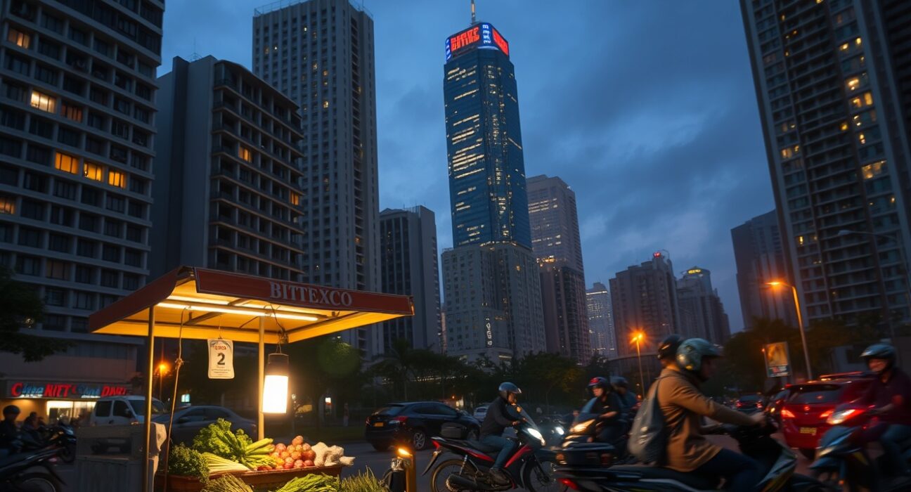 Vietnam energy shock impact shown through Ho Chi Minh City evening scene with mixed lighting