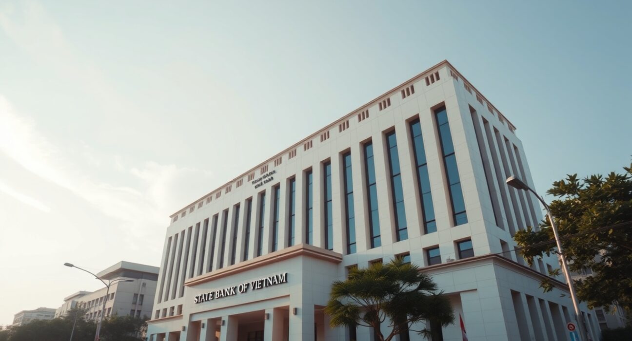 State Bank of Vietnam headquarters in Hanoi on a clear morning