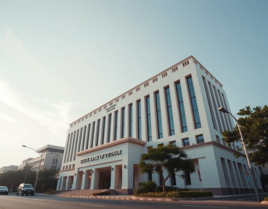 State Bank of Vietnam headquarters in Hanoi on a clear morning