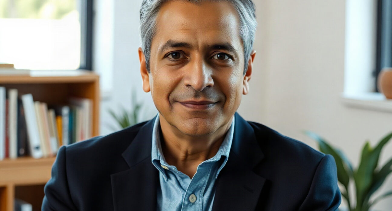 Vijay Pande, co-founder of VZVC, in a thoughtful pose in his office