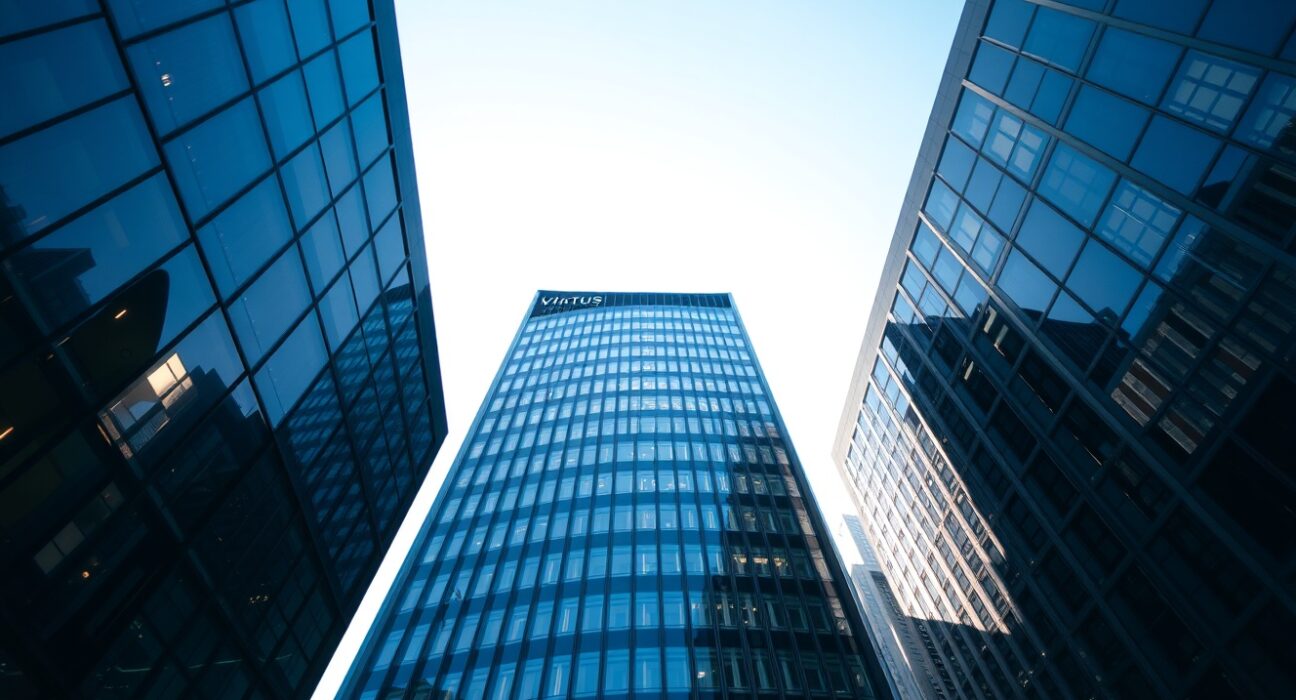 Exterior of a modern financial building representing Virtus Investment headquarters.