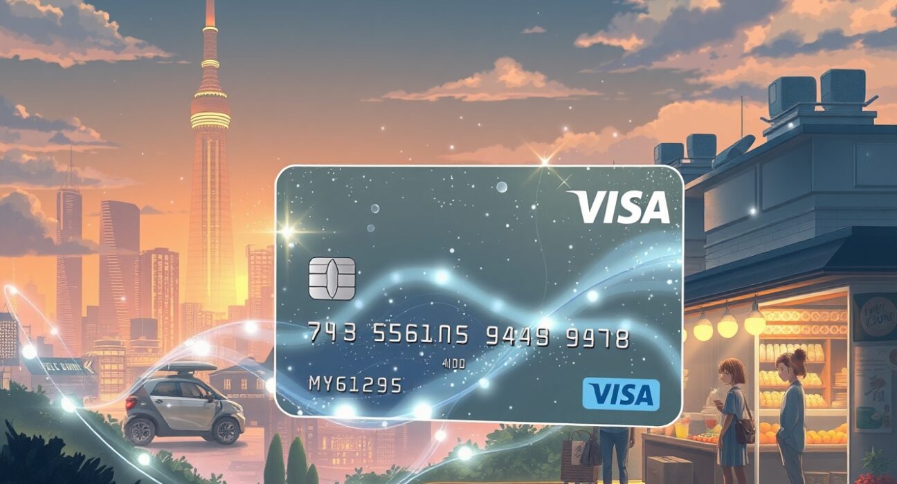 Visual metaphor for Visa crypto card integration enabling seamless digital currency payments in daily life.