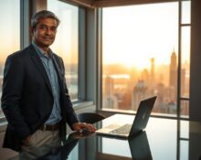 Vishal Sikka in a Bay Area office, founder of Hang Ten Systems AI IT services startup