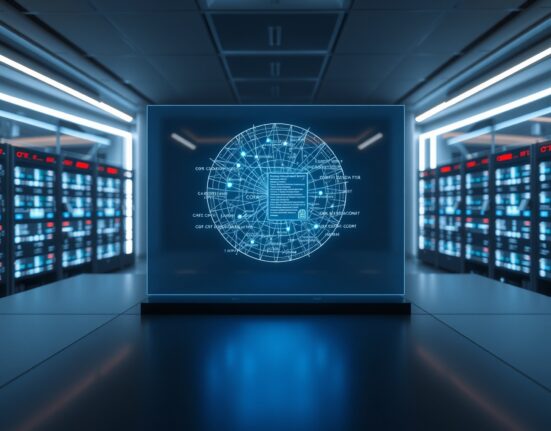 Holographic display of mathematical proofs and code representing formal verification in a high-tech lab.