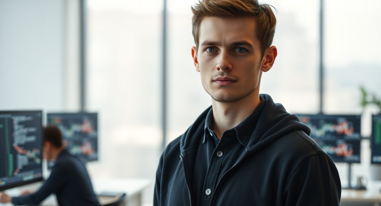 Vitalik Buterin in a tech setting, discussing Ethereum privacy roadmap