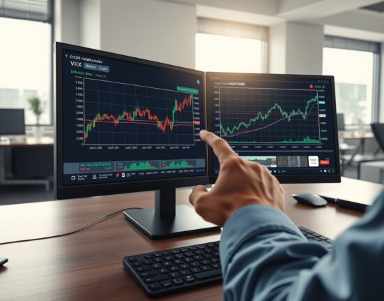 Analyst monitoring VIX volatility index and Bitcoin price correlation for trading signals