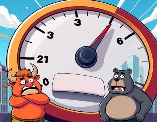 Animated VIX fear gauge showing rising market volatility with nervous investors