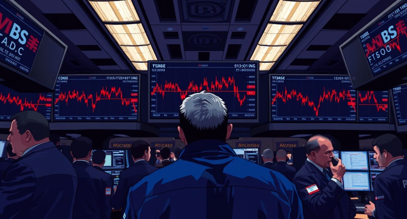 Trader monitoring volatile markets as the VIX fear gauge rises above 30.