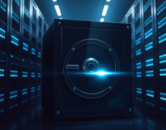 Illustration of the Volo Protocol exploit showing a breached digital vault in a secure server environment.
