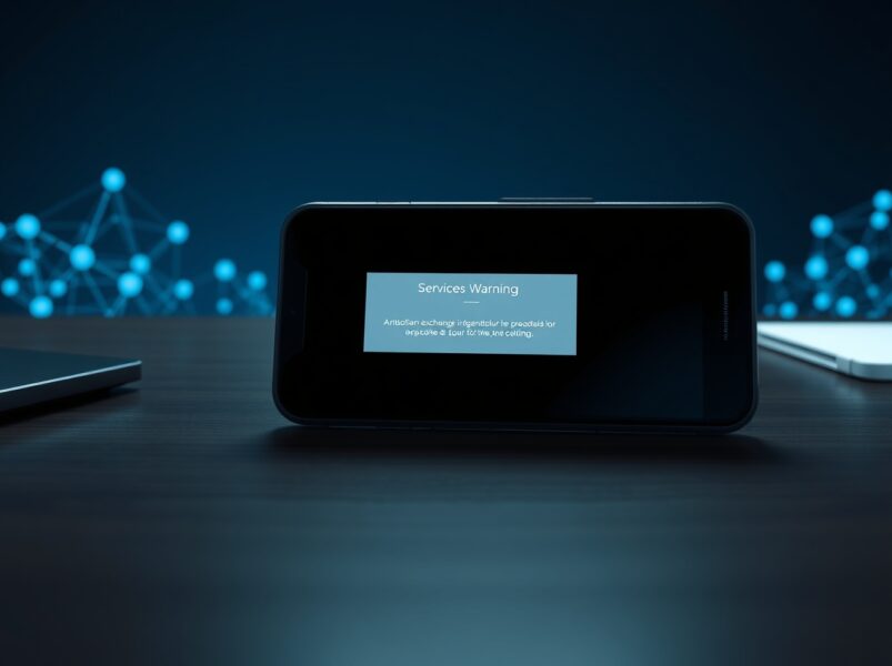 DEX Vooi Light app shutdown warning on smartphone screen with blockchain infrastructure visualization