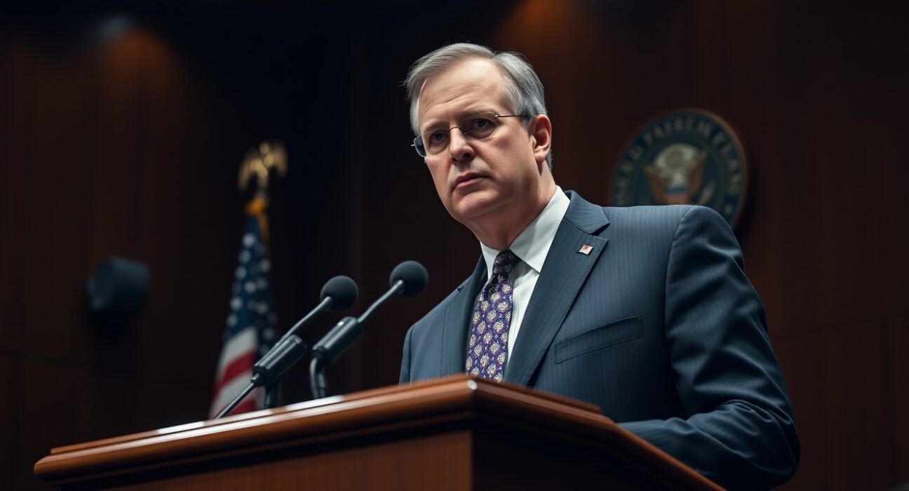 Federal Reserve Governor Christopher Waller speaking at a podium during an economic conference.