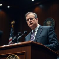 Federal Reserve Governor Christopher Waller speaking at a podium during an economic conference.