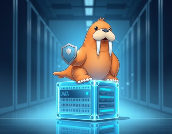 The Walrus protocol mascot symbolizing data security on the Sui blockchain for its anniversary contest.